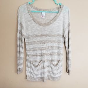 Striped Lightweight Sweater Sz Medium Pockets E2